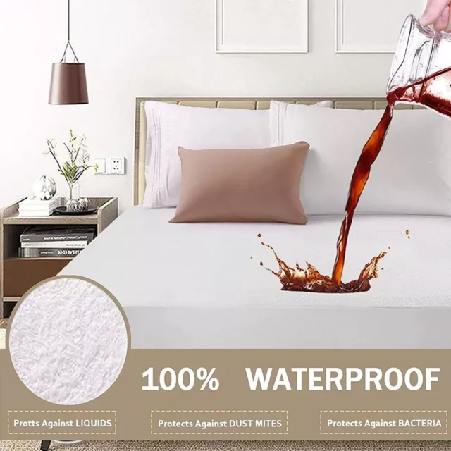 WATERPROOF MATTRESS PROTECTOR Fully Fitted Cotton Terry Pile LS/LD/SK all sizes