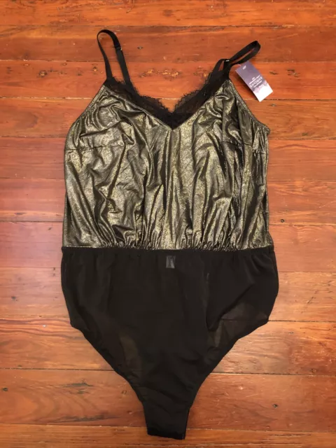 CACIQUE SERIOUSLY SEXY Cheeky Bodysuit Metallic Gold/Black & Mesh