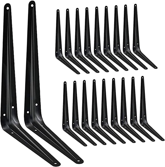 20 Pack Shelf Brackets 10", Heavy Duty Black Metal Floating Shelf Bracket