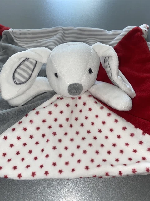 DOUDOU LAPIN PLAT GRIS ROUGE BLANC ETOILES Rouge Obaibi Okaidi 2