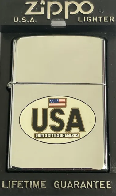 1992 Zippo Lighter "Usa & Flag", Hpc, New, Old Stock & Boxed