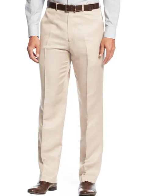 Kenneth Cole New York Slim Tan 100% Cotton Flat Front Dress Pants Prehemmed