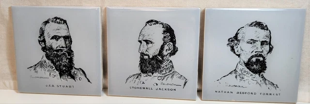 SET/3 American Civil War Generals Vintage Ceramic Art Tiles (signed)