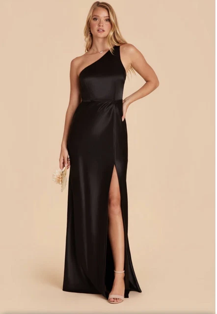 Birdy Grey Kira Dress One Shoulder Maxi Dress Satin Black Size Small