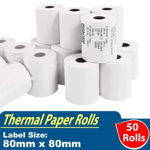 [Premium] 50 Rolls 80x80mm Thermal Paper EFTPOS Cash Register Receipt Roll 65GSM