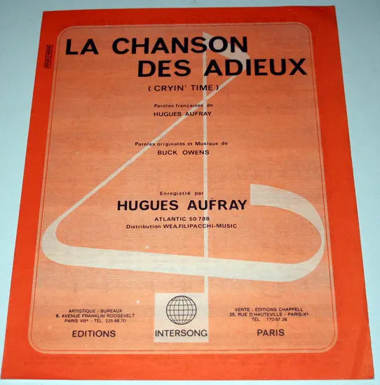 Partition vintage music sheet HUGUES AUFRAY : Chanson des Adieux * 60's EX
