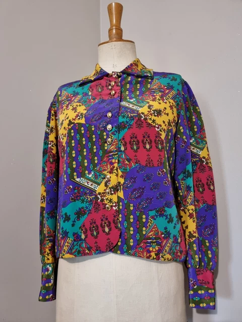 Chemisier Tunique à Fleurs Créponné CANDA Taille L (FR44) – Vintage Femme – Neuf Sans étiquettes