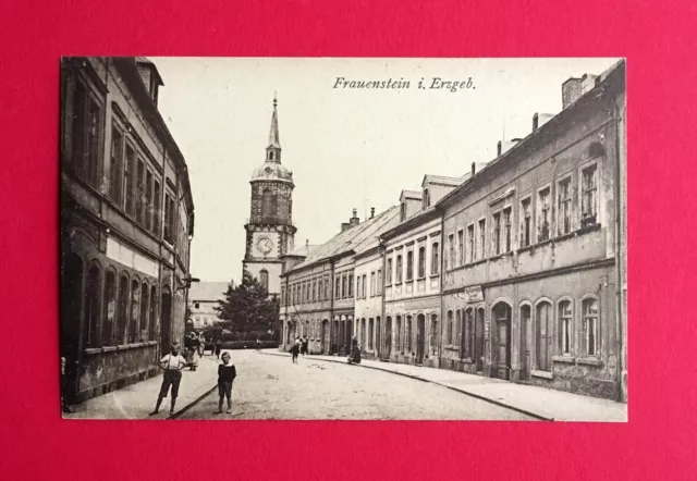 AK FRAUENSTEIN im Erzgebirge um 1925 Freiberger Strasse mit Kindern  ( 44961