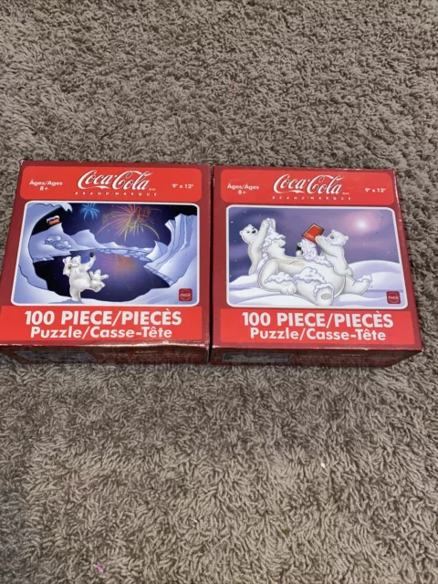 2 Puzzle Lot Coca-Cola Jigsaw Puzzles 100 Pieces Coca-Cola Polar Bear 9" x 12"