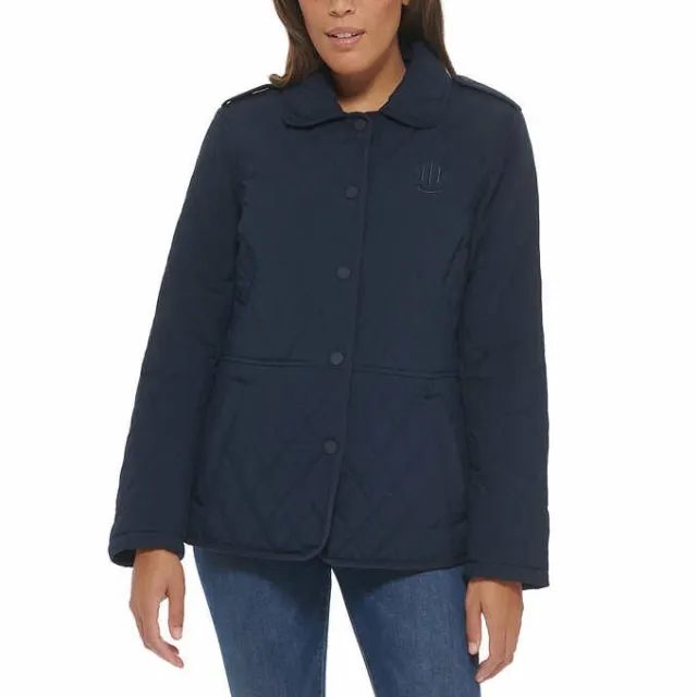 Tommy Hilfiger Quilted Jacket Women's Large Dark Blue Collared Pockets