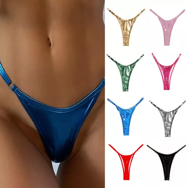 Costume Da Bagno Bikini/Perizoma Sexy Lucido A Vita Bassa Da Donna Con Slip -