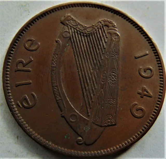 1949 IRELAND Republic, 1 Penny, Grading EXTRA FINE.#12