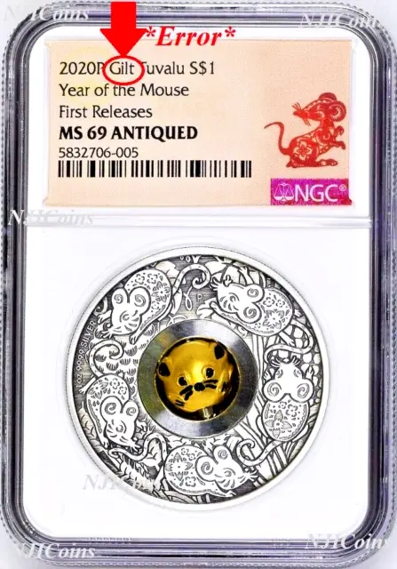 RARE NGC ERROR 2020 LUNAR Year of the MOUSE 1oz $1 Silver Rotating Charm Coin