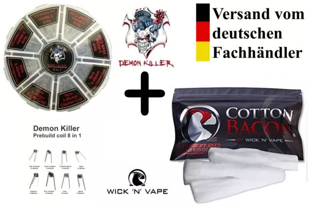 Demon Killer 8 in 1 Coils Box  +  Bacon V2 Watte  Sebstwickler Cotton Watte Vape