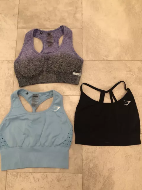 Gymshark Sports Bra Bundle Size Medium Purple Has Pads Blue And Black Do Not