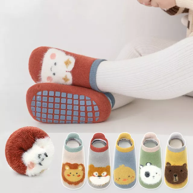 Anti Slip Socks Baby Boys Girl Cotton Thick Warm Floor Sock Toddler Kids 2 Pairs