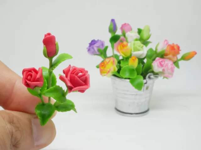 1 pc Miniature Rose Flower Clay Dollhouse Handmade Decor 1:12 Scale #2