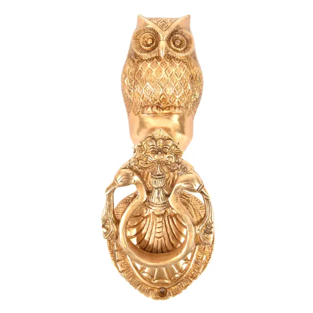 Antique Handmade Golden Owl Brass Peacock Door Knocker Door Bell