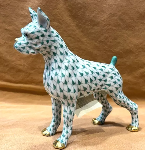 Herend Dog Figurine - Boxer - Green Fishnet New