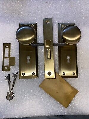 Vintage Door Handle Lock Knob Dull Brass Chicago Design # 5657 Skeleton Keys