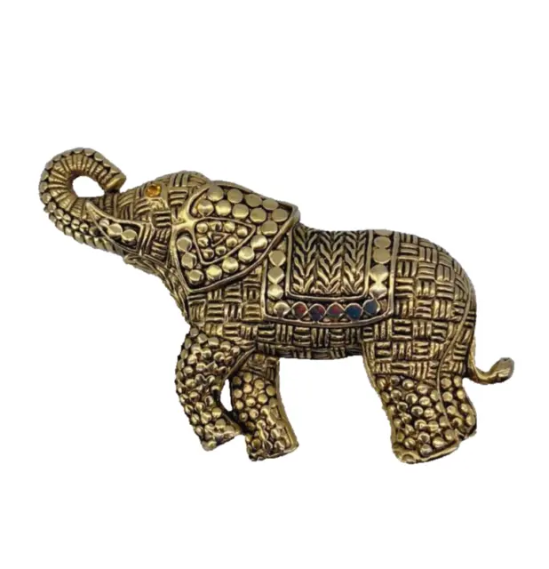 Vintage Elephant Pin Brooch 3" Goldtone Etched Detail Design Heavy-A68