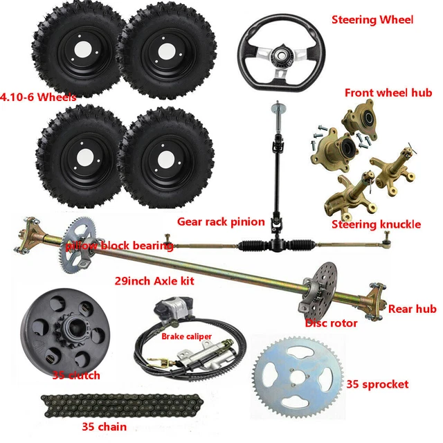 29& DRIFT TRIKE Go Kart Rear Axle Kit 6" Wheels + Front Steering