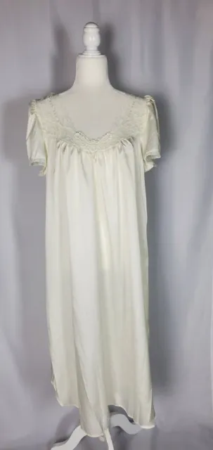 Vintage 60s 70s Miss Elaine Nightgown Womens Large Off White Satin Chemise Union