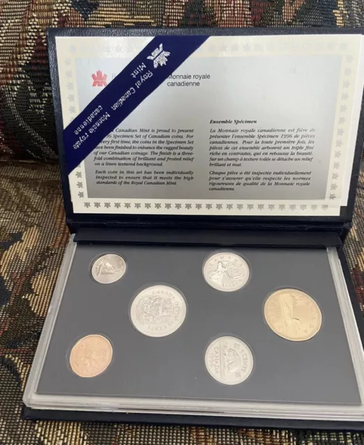 Canadian 1996 Specimen Proof Set - Royal Canadian Mint Quarter Toonie Dime Penny