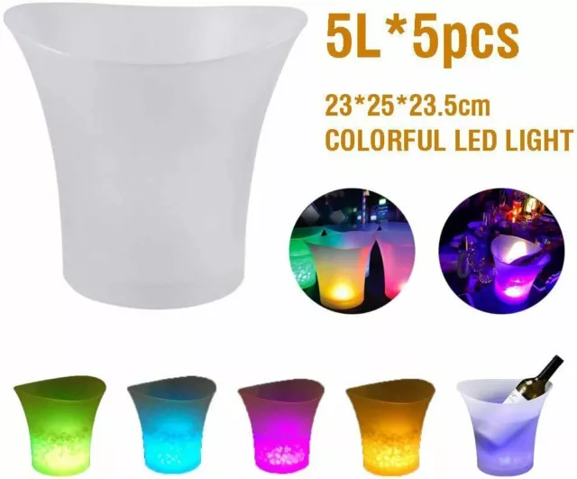 5 PCS Ice Bucket Wine Cooler Champagne Drinks Beverage 5L LED 7 Color Changing