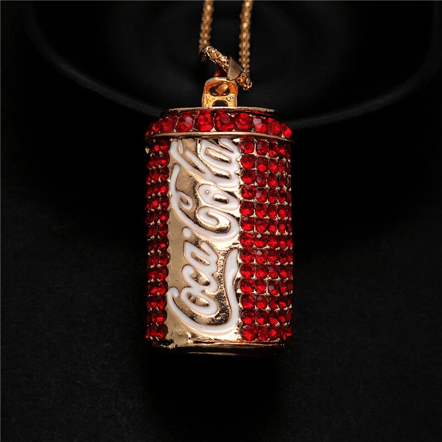 Betsey Johnson Shiny Red Crystal Coke Bottle Pendant Rhinestone Chain Necklace