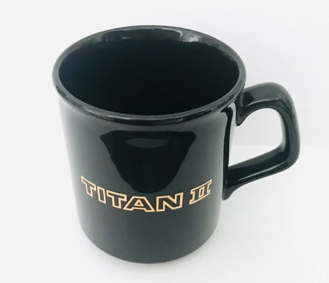 Vtg John Deere TITAN II Coffee Mug Black Gold Cup JD Combine Farming Implements