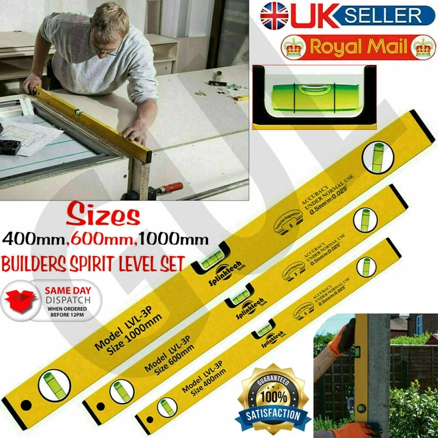 3 Piece Professional Spirit Level Builders Aluminium DIY Long Set 400/600/1000mm