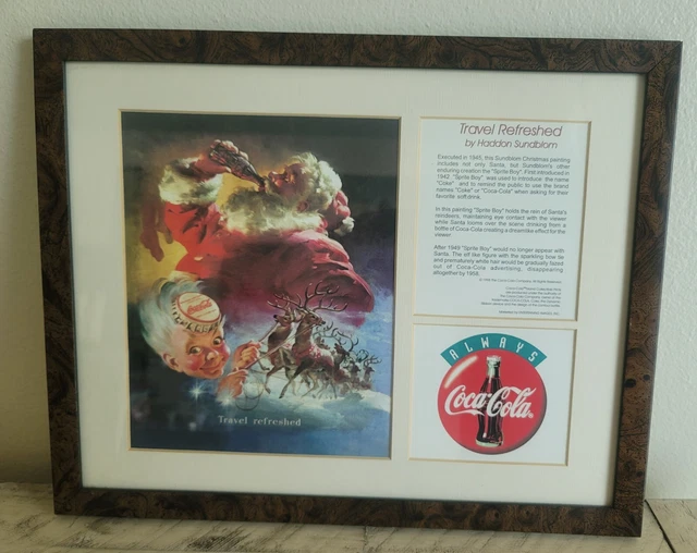 1998 COCA-COLA Santa & Sprite Boy FRAMED PRINT Travel Refreshed" Haddon Sundblom