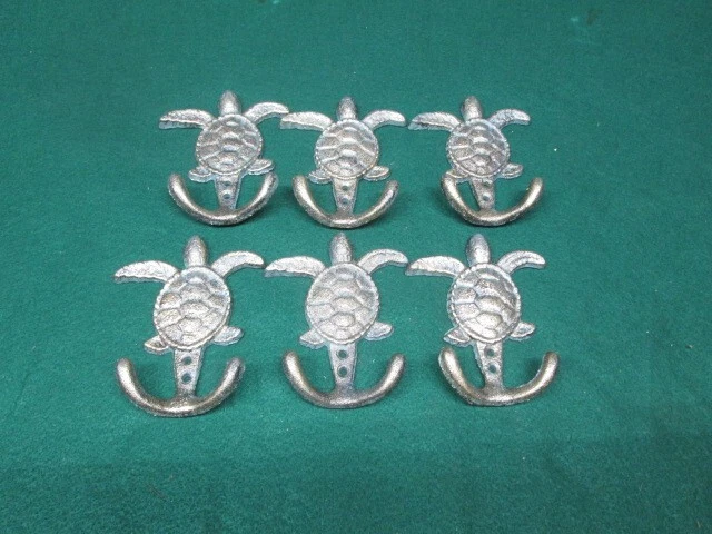 6 Cast Iron SEA TURTLE Towel Hanger Coat Hat Hooks Nautical Hook Ocean Beach