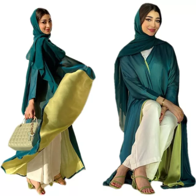 Chiffon Abaya Dubai Luxury Kimono Islamic Women Cardigan Eid Muslim Robe Morocco
