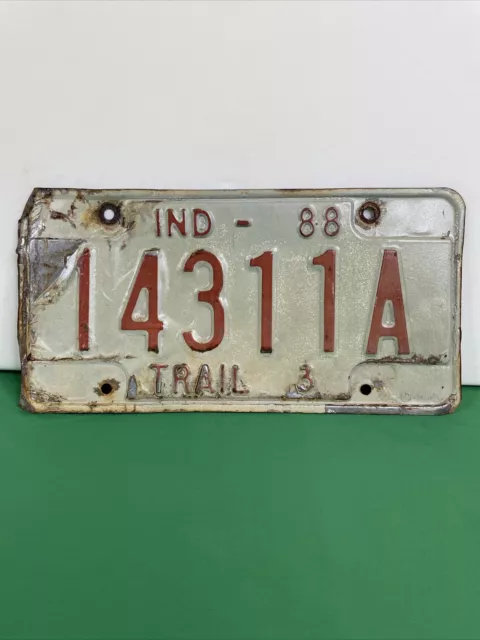 Vintage 1988 INDIANA Embossed Trailer License Plate 14311A 'Trail 3'