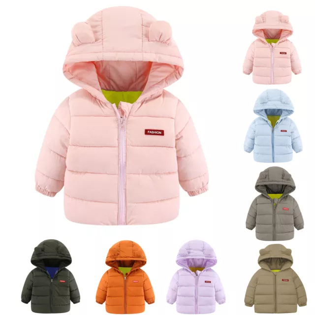 Toddler Kids Baby Boys Girls Winter Warm Jacket Bear Ears Hooded Padded Outwear