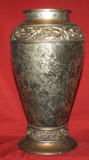 Antique ornate floral silver plated vase