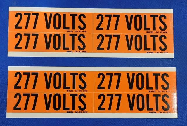 277 Volts Marker Safety Orange Label 4.5" x 1" Self Adhesive Vinyl 8-Pack