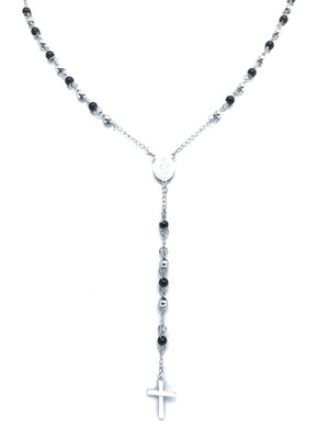 AMEN COLLANA ROSARIO UOMO DONNA ACCIAIO INOX AMEN ARGENTO CROCE 4 MM SFERE RELIGIONE 