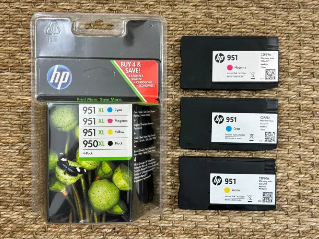 Paquete de 4 cartuchos de tinta HP 951 + 950 XL + amarillo, cian, magenta (7) NUEVO