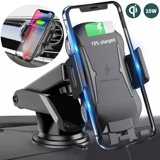 30W 2 IN 1 Wireless Car Charger Fast Charging Mount Automatic Clamping Holder UK 2