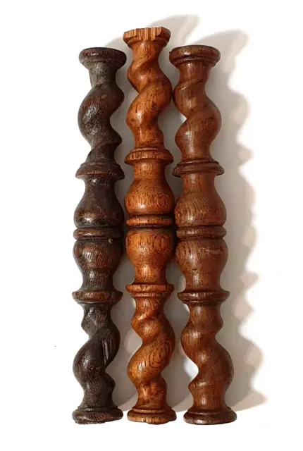 3 twist turned wood spindle Column Antique french architectural salvage 5