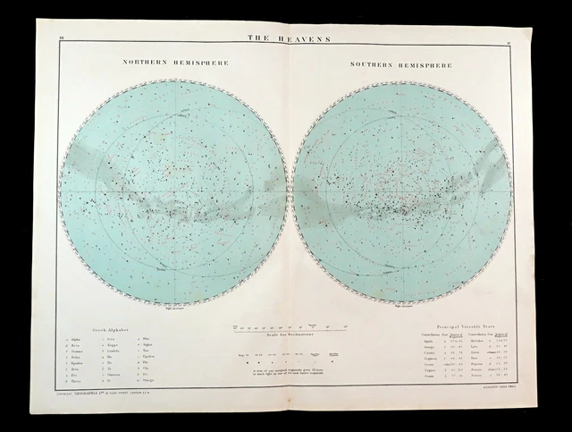 ANTIQUE STAR CHART Celestial Map constellations Astronomy Hemisphere ...