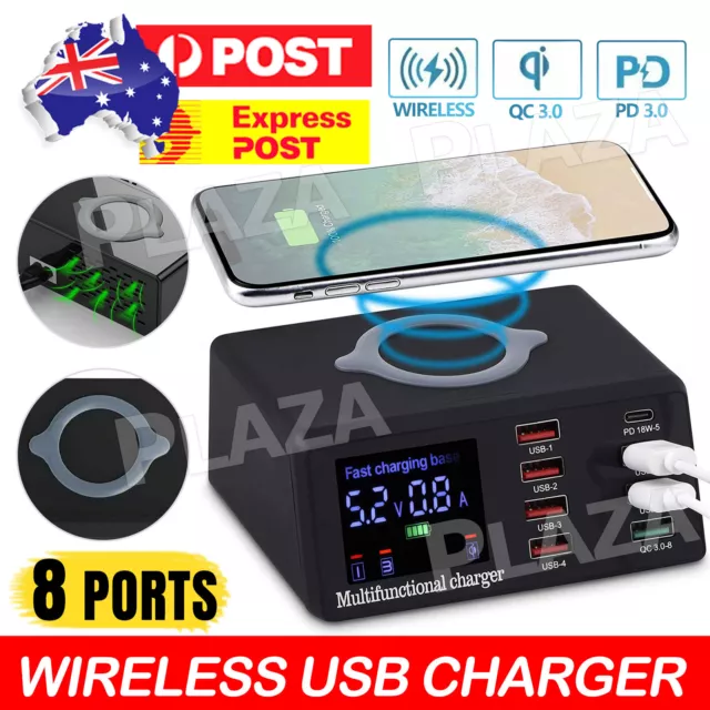 8 Ports Multi USB Charger Quick Charge Fast Wireless Charging Station HUB