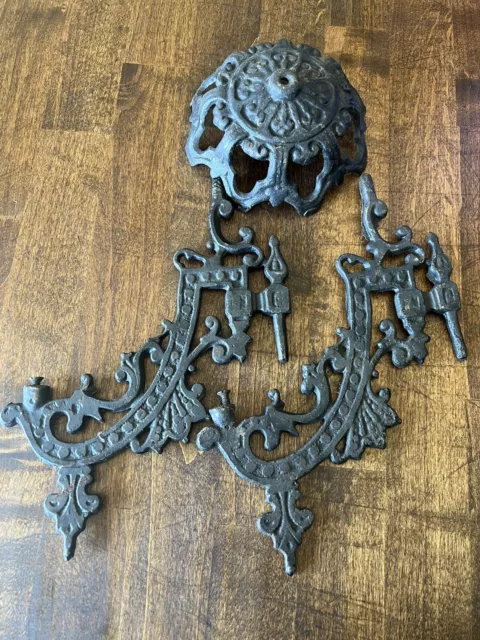 Vtg Oil Kerosene Lamp Plant Holder Cast Iron  Bracket Lot Eastlake Style