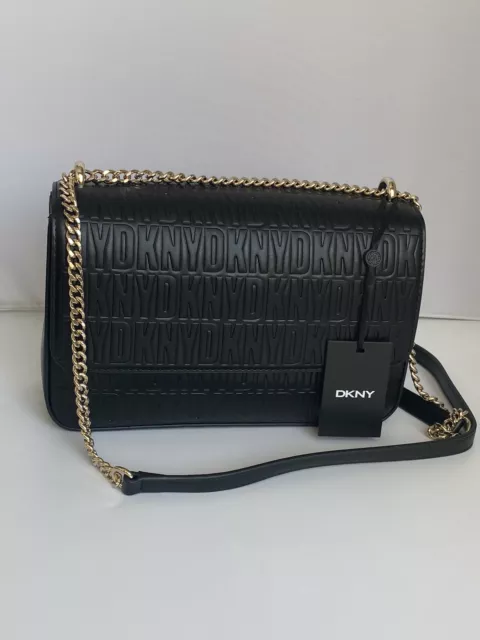 DKNY SINA MD Flap Shoulder Bag Crossbody Handbag Embossed Logo NWT