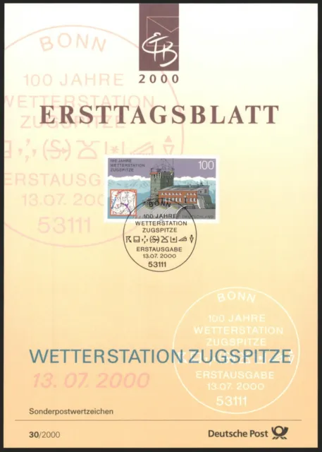 Ersttagsblatt ETB 30/2000 - "100 Jahre Wetterstation Zugspitze" - Wetterkarte
