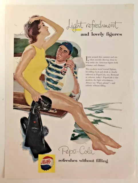 1957 Pepsi Cola Vintage Ad Sexy Couple Snorkel or Scuba Diving Pepsi Refreshes