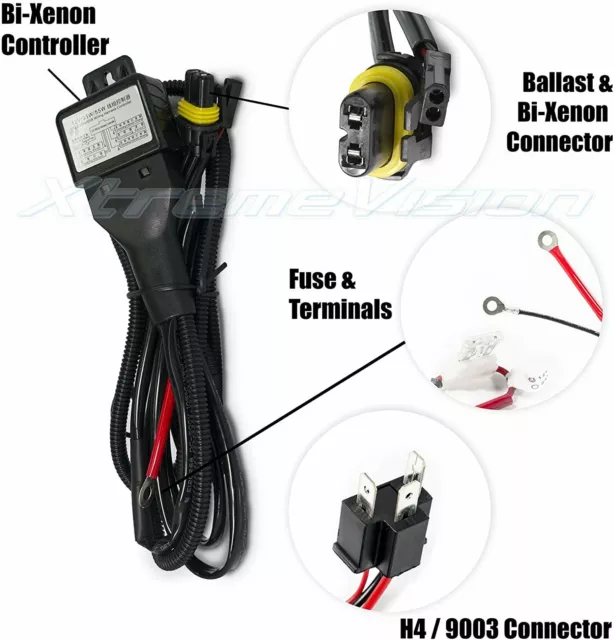 XtremeVision H4/9003 Hi/Lo Bi-Xenon Controller HID Relay Wiring Harness 12V 35W